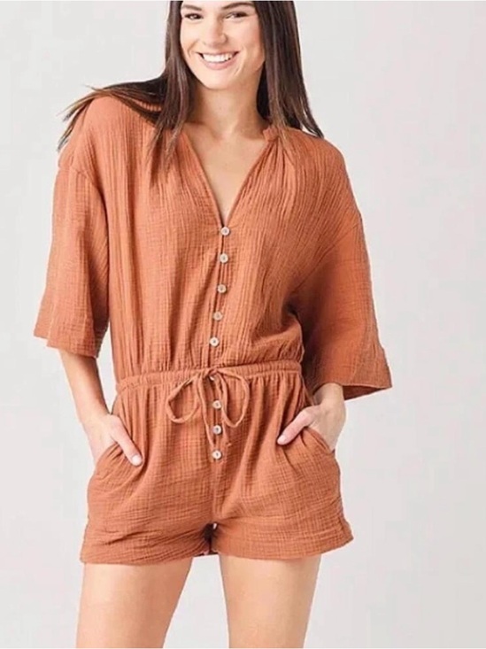 Z Supply Pants - NWOT REVOLVE Z Supply Zephyr Gauze Romper in Brown, Size S
